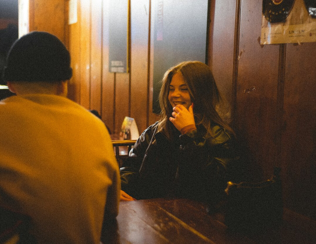 People having a friendly conversation at a table